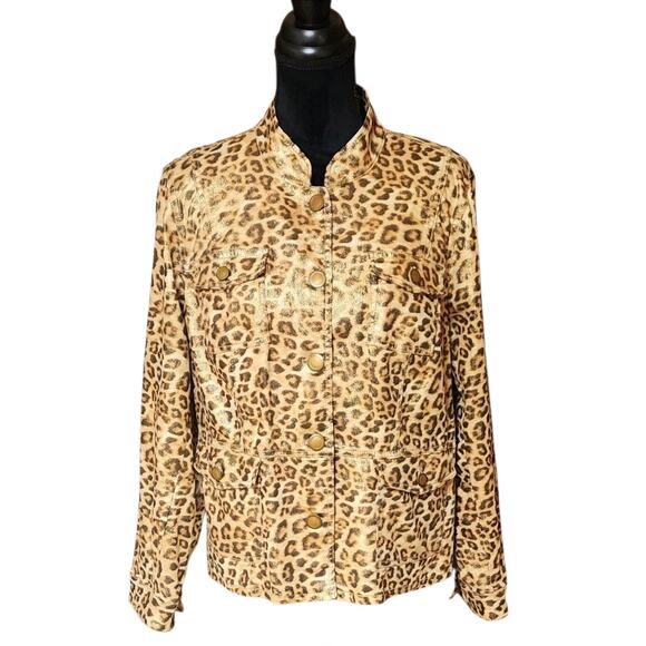 Chico's Jackets & Blazers - Chicos Leopard Print Jacket Size 2 (Large 12) Jacket Metallic Gold Buttons NEW